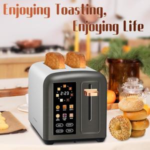 SEEDEEM Toaster 2 Slice with Touch Screen, Faster Heating Speed, 7 Shade Setting, 6 Bread Type, 1.5Wide Slots Toaster, Removable Crumb Tray, 1350W, Dark Metallic