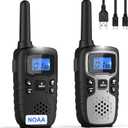Wishouse Walkie Talkies for Kids Adults - Long Range Rechargeable 2 Way Radios, Gift, Hiking Accessories Camping Gear with Lamp, SOS Siren, NOAA Weather Alert, VOX, Easy to Use Pack of 2 (Silver Black)