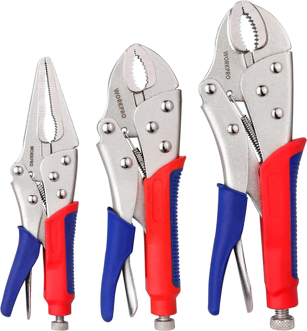 Workpro 3-piece Jaw Locking Pliers (10 Inch Curved Jaw, 7 Inch Curved Jaw, 6-1/2 Inch Straight Jaw)