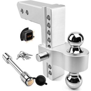 Adjustable Trailer Hitch - Tlvuvmo Aluminum Drop Hitch (Fits 2.5'' Receiver), 8 Inch Drop/Rise, 18,500 LBS GTW Heavy Duty Truck Hitch, (2'' & 2-5/16'') Chrome Plated Steel Balls - Tow Hitch Ball Mount