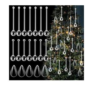 50 Pcs Christmas Crystal Teardrop Ornaments Christmas Acrylic Raindrop Ornaments Clear Water Drop Chandelier Pendant Icicles Hanging Decorations for Xmas Tree Wedding Home Party Supplies