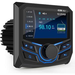 Marine Grade Bluetooth Radio Receiver - Boat Gauge Stereo Multimedia Player - 4.1 Inch LCD Display Backup Camera Input AM FM USB AUX Subwoofer Output for Golf Cart ATV UTV SXS