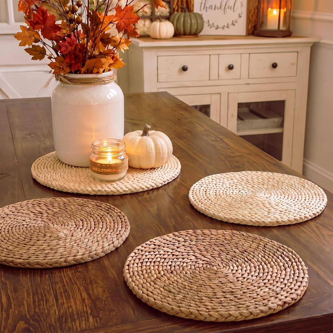 Lineshading 4 Pcs 12 Inch Boho Floor Cushions Classroom Decorations Extra Thick Cattail Grass Corn Double-Layer Flexible Seat Floor Cushions for Classroom Kids Students Learning Daycare School Chair, 11.81 x 1.97 inches