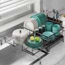 Large Dish Drying Rack - Expandable Dish drainers for Kitchen Counter,Over The Sink Dish Drainer Drying Rack,Rustproof Dish Drainer with Utensil Holder and Drainboard