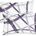 CaliTime Throw Pillow Cases Pack of 2 Cozy Fleece Arc-Shaped Abstract Geometric Lines Decorative Cushion Covers for Couch Bed Sofa Farmhouse Decoration 12 X 20 Inches Deep Purple Grey