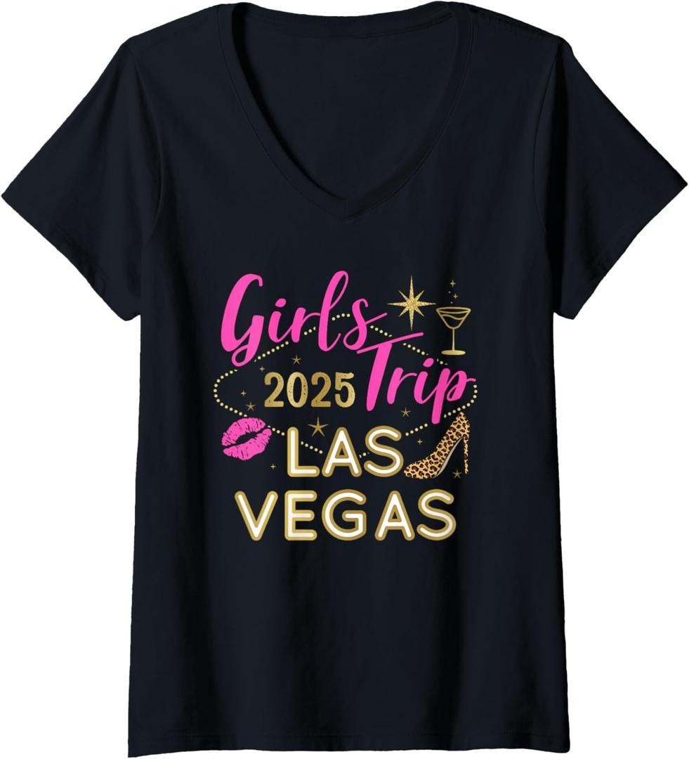 Womens Las Vegas 2025 Girls Trip Matching Group Weekend Party V-Neck T-Shirt Large