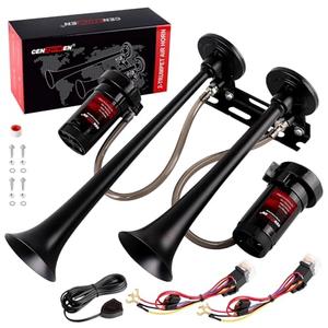 Cenzhiwen Dual 2-Trumpet Metal Air Horn for truck Kit with 2 air Compressors,12V 150dB Ultra Loud Impact Train Car Horn Moto Horn is Suitable for Pickup/SUV/Boat And Other Vehicles (Black with button)
