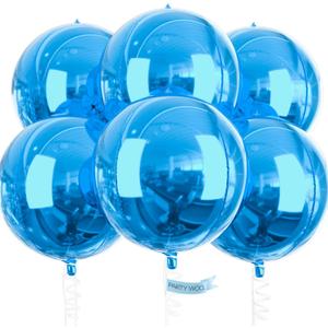 PartyWoo Light Blue Foil Balloons 6pcs 22 Inch Large Round Foil Big Giant 4D Jumbo Inflatable Mirror Ball Mylar Balloons for Graduation Men Birthday Baby Shower Gender Reveal Party Decorations