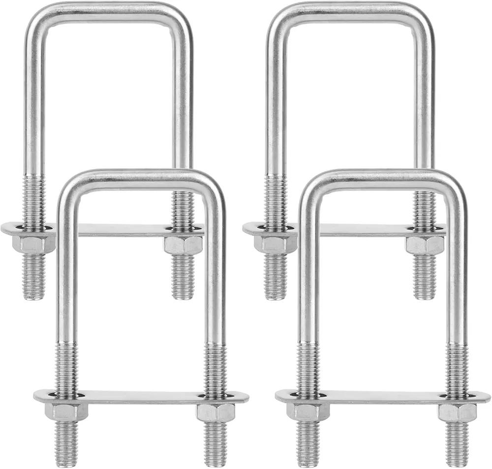 4pcs Square U Bolts, 304 Stainless Steel U Bolts Clamp with Nuts and Frame Plate Replacement Parts for Automobiles Trailer, Ski Boat, Marine or Sailboat Trailer