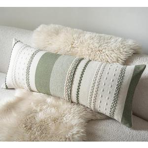 Cethom Boho Lumbar Pillow Covers 14x36 Inch Long, Green Textured Decorative Couch Pillow Cases for Farmhouse Home Decor, Accent Cushion Cover for Sofa, Bed, Living Room, Bedroom, Pack of 1