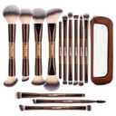 MAANGE 13 Pcs Foundation Makeup Brush Set With Bag, Make up Brushes, Double-End Multi Functional Makeup Brushes, Professional Face Brush Set Tools For Liquid Powder Concealer Cream Blush (Coffee)