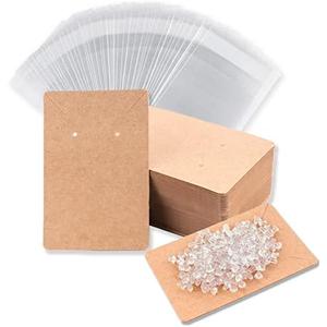 Earring Display Cards with 100 Pcs Earring Holder Cards 200 Pcs Earring Backs and 100 Jewelry Packaging for Earrings Necklace Jewelry Bags 3.5x2.4 Inches (Brown)
