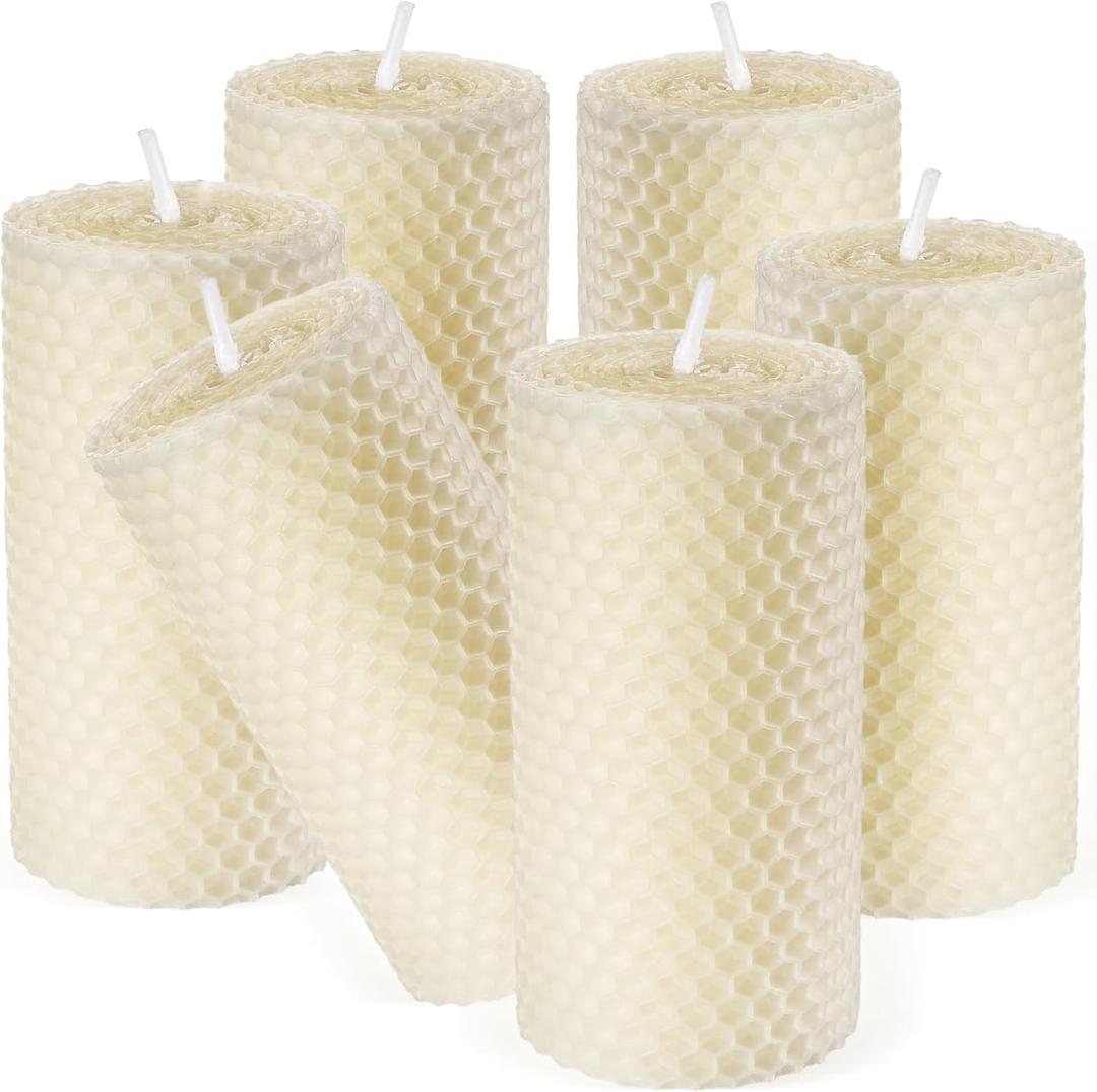 Honeycomb Surface Beeswax Pillar Candle Bulk - Hand Rolled Pure Natural Beeswax Candles 2 x 4 inch, Great for Home Decor, Best Choice for Mother Father or Sister Gift - 6 Pack Ivory White