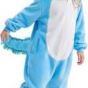 Gorkonpy Axolotl Costume Kids Girls Animal Onesie Pajamas Halloween Party Dress Up (Blue, 6-7 Years)