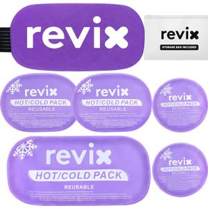 REVIX Reusable Hot and Cold Gel Ice Packs for Injuries with Cloth Cover, 5-Piece Cold Packs with Adjustable Strap for Kids Boo Boo, Sports, Breastfeeding, Wisdom Teeth, Purple