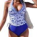 ZAFUL Women's Sexy Halter Tankini Swimsuits Drawstring Tummy Control Tankini Bathing Suits Two Piece Full Coverage Swimsuits Size XL