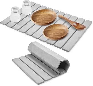 Large Stone Dish Drying Mat for Kitchen Counter, 24"(L)×16"(W) Quick Dry Super Absorbent Collapsible Dish Drying Mats, Diatomaceous Earth Mats for Bottles Dishes Cups, Match Any Countertop