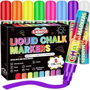 Labeol 6 Colors 10mm Liquid Chalk Markers, 2-in-1 Nib Washable Jumbo Chalk Markers for Windows, Cars, Signs, Glass, White Boards and Mirrors