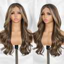 Brown mix Blonde Synthetic Lace Front Wig 13x4 Pre Plucked Highlight Body Wave Lace Front Wigs for Women Heat Resistant Hair 22 Inch Daily Use