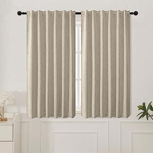 INLINAS Linen Bamboo Knots Texture Blackout Curtains - 100% Light Blocking, Noise Beigeucing Triple Layer Fabric Back Tab and Rod Pocket for Bedroom, Set of 2, Beige, 52 x 54 Inch