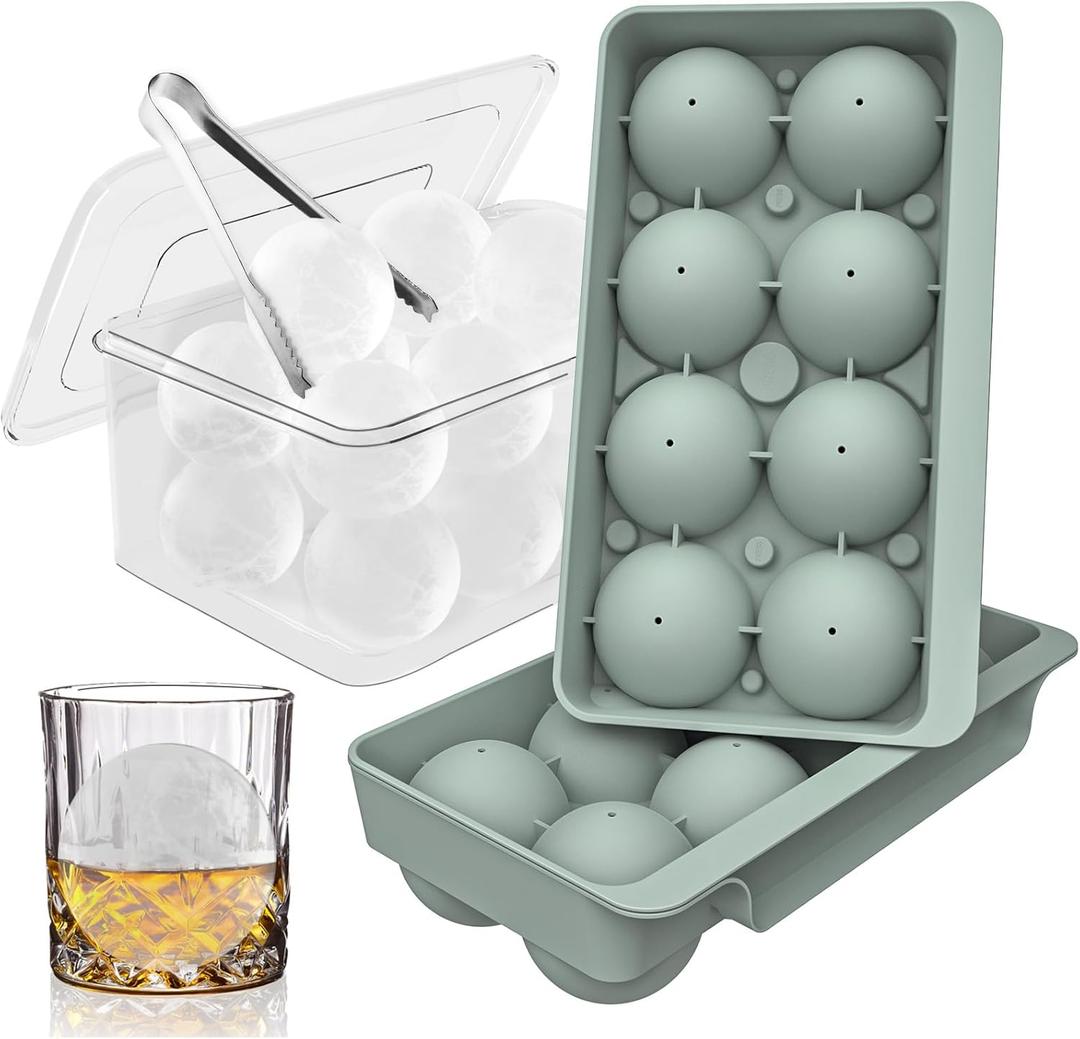 WIBIMEN Large Ice Cube Molds, Big Round Whiskey Ice Cube Trays for Freezer, Easy to Fill & Release, Whiskey Bourbon Cocktail(2.5In*8 Balls- Blue/2 Pack)