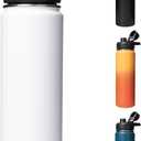 24 oz Insulated Water Bottle with Handle, 304 Stainless Steel Water Bottles with Wide Mouth, Double Wall Vacuum Sports Water Bottle, BPA Free, Keep Cold and Hot, White