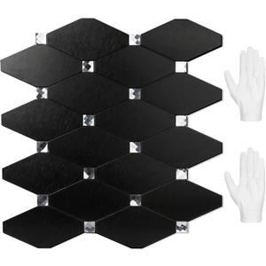 STICKGOO Peel and Stick Backsplash, 10 Sheets Kitchen Mosaic Tile Sticker, Black Brushed Aluminum Composite Panel, Stick on Backsplash for Kitchen, Countertop, Bathroom Vanity (Black Mixed Glass)