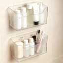 Acrylic Wall Mounted Storage Racks,2Pcs Storage Box Shower Basket, Transparent Plastic Makeup Box Stackable Storage Basket for Kitchen Bathroom Cabinet Pantry and Office, with 2 Back Stickers