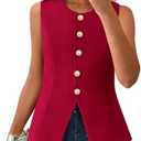 BTFBM Summer Sleeveless Blazer Vest For Women Dressy Button Down Round Neck Business Casual Outfits Work Suit Vests Tops Size Small