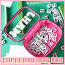 Empty Mahjong Tile Bag American PVC Clear Mahjong Case Size 166 Waterproof Zippered Storage Tile Holder Rack Bag for Game Lover Gift Travel, Case Only (Hot Pink,Mahj)