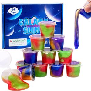 Galaxy Slime Kit 12 Pack, Mini Slime Christmas Party Favor for Kids Goodie Bag Stuffers, Smooth, Soft and Non Sticky, Stress & Anxiety Relief Colorful Slime Pack Toy for Girls Boys