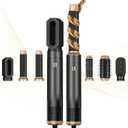 6 in 1 Hair Dryer Brush, Blow Dryer Brushies Ionic Hair Dryer, Oval Hot Air Brush, Hair Curler Straightener Magic Styler Autowrap Air Styler (Black Gold)