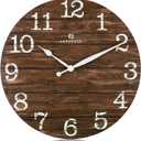 Lafocuse 12 Inch Silent Brown Wall Clocks for Kitchen Living Room Decor, Wooden Rustic Wall Clock Battery Operated, Decorative Farmhouse Clock