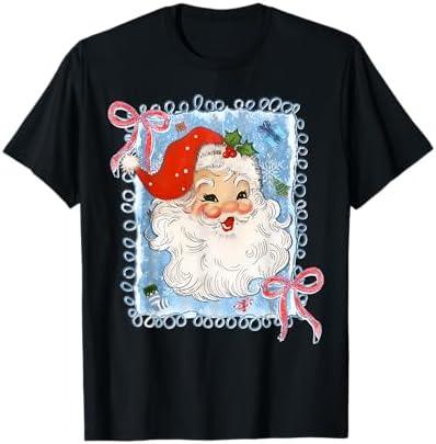 Merry Christmas Xmas Santa Claus Coquette Bow Pajama Holiday T-Shirt Size L