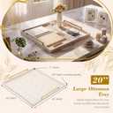 20"x20" Square Extra Large Leather Ottoman Tray with Gold Handles, Beige
