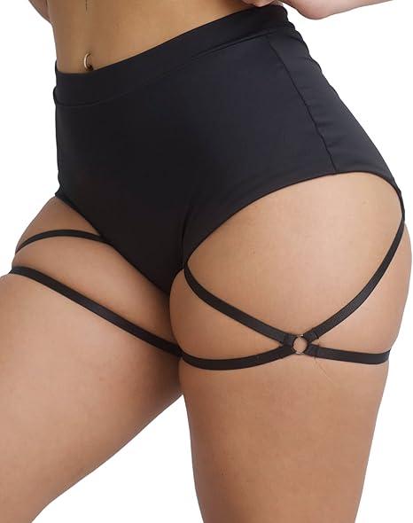 BZB Women's Booty Shorts with Garters High Waisted Workout Pole Dance Yoga Hot Pants Active Butt Lifting Sports Leggings, Size L