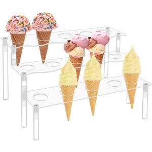 15 Holes Cupcake Stand- Ice Cream Cone Holder Stand with 3 Layers, Clear Acrylic & 1.26inch Diameter for Parties and Displays