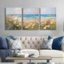 Coastal Wildflowers Wall Art Blue Ocean Landscape Wall Decor Flower Seascape Summer Painting Picture Beach Daisy Floral Poster Prints Artwork for Living Room Bedroom Home Decoratio Unframed, 24L"x16W"