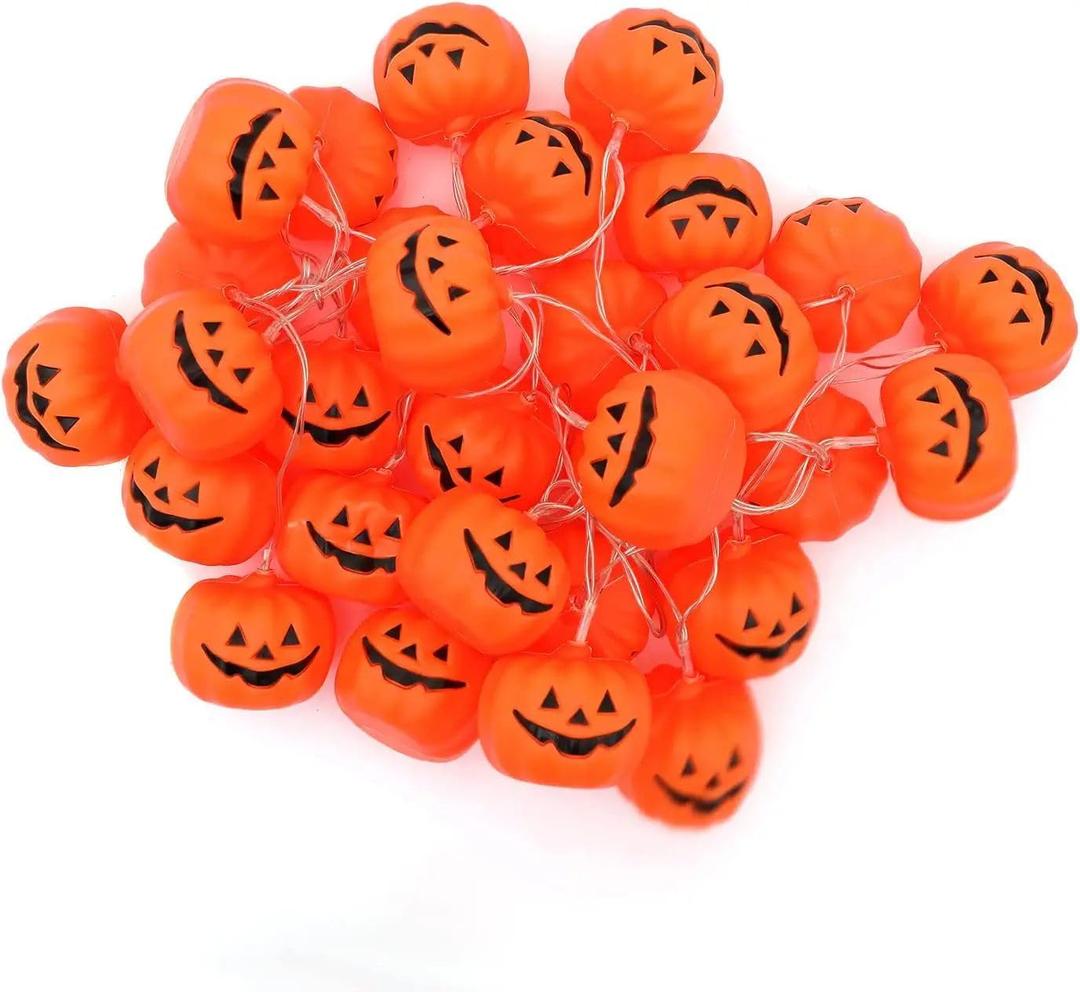Halloween Pumpkin String Lights, 30 LED 11.81ft Battery Operated Orange Jack-O-Lantern Lights, Waterproof Indoor Outdoor Decor for Party, Garden, Porch, and Holiday Decorations