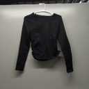 OQQ Womens 2 Piece Shirts Long Sleeve Crew Neck Ruched Stretch Basic Fitted Tee Shirts Tops (Medium, Black, White)