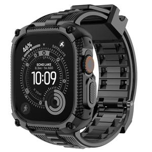 Fullmosa Compatible with Apple Watch Bands 49mm Ultra3/2/1, Rugged Apple Watch Strap Ultra with Military Grade Shockproof Bumper Case & Screen Protector for Men Women, Black