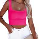 CYVESOULA Tank Top for Women Scoop Neck Sleeveless Crop Tops Chevron Ribbed Knit Crop Tank Top Fitted Soft Basic Cropped Tank (Small, Hot Pink)