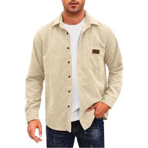 Comdecevis Mens Corduroy Shirts Jacket Button Down Long Sleeve Work Shirts Shackets with Pocket (Beige, M)