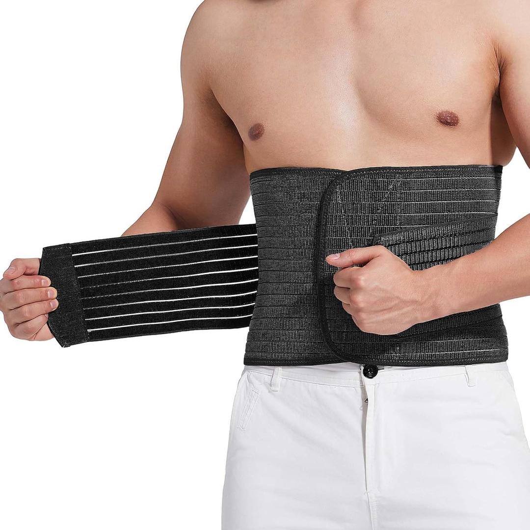Mens Abdominal Binder for Post Surgery Recovery  Adjustable Compression Support Belt for Hernia Repair, Abdominal Surgery & Core Stability (Large, Black)
