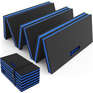 Thick Mechanic Mat, Foldable EVA Mat with Magnetic Tool Compartments, Waterproof Mechanic Kneeling Pad with Handle for Garage Workshop Repairing Gardening, 46.5" x 15.8" x 1.1 ", Black & Blue