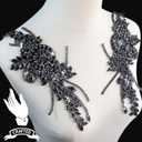 PEARLY JUN 1 Pair Rhinestone Beaded Applique Patches Black Iron on Handcrafted Hot Fix Clothing Diamond DIY for Evening Dresses Bridal Gowns Dance Costumes Embellishments