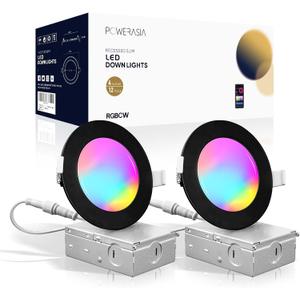 2 Pack Black Smart Recessed Lighting 4 Inch, Ultra-Thin 4 Inch LED Recessed Lights 9W 850LM Smart Downlight with Junction Box, Compatible with Alexa/Google Assistant and Siri - ETL and Energy Star