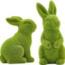 Easter Bunny Decorative Ornament Garden Decoration Artificial Green Moss Rabbit Sculpture Easter Decoration Party Gifts Baking Table and Home Decoration (Small 2PCS Standing+Sitting)