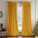 Gold Velvet Curtains 96 Inch Long 2 Panel for Living Room Dining Area Soft Luxury Home Decor Thermal Insulated Dark Out Drape Privacy Darkening Curtain for Bedroom Vintage Wall Backdrop Golden Pumpkin