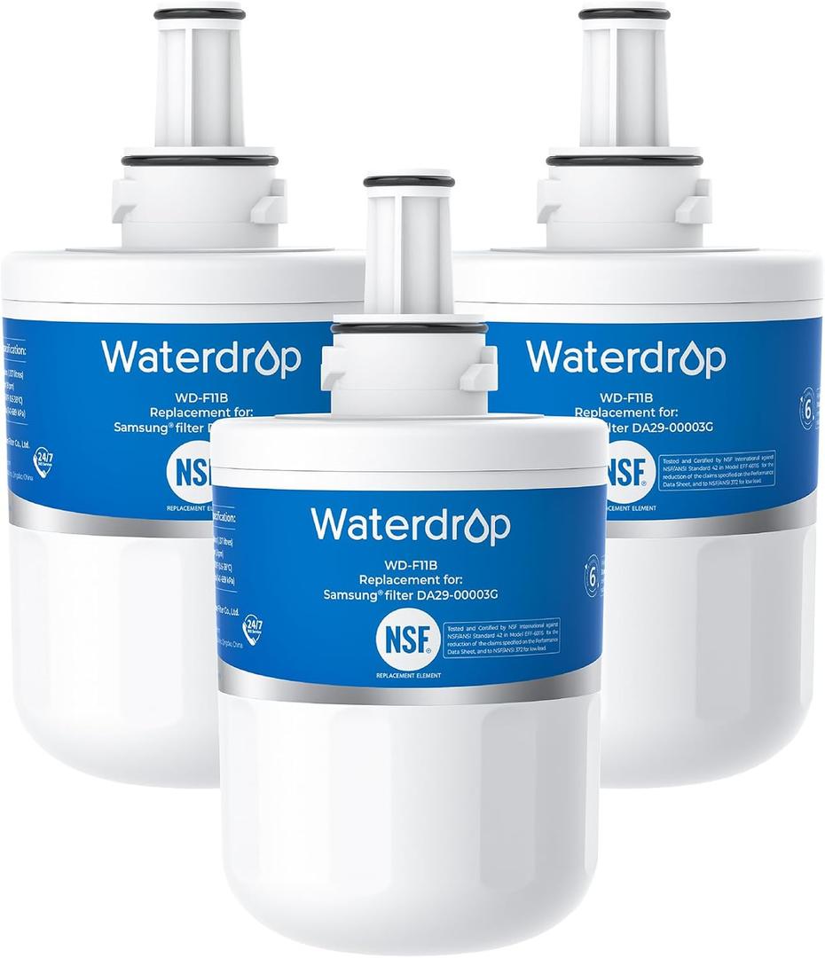 Waterdrop DA29-00003G Refrigerator Water Filter, Replacement for Samsung, DA29-00003B, DA29-00003A, Aqua-Pure Plus, HAFCU1, RFG237AARS, FMS-1, RS22HDHPNSR, RSG257AARS, 3 Filters (Package May Vary)
